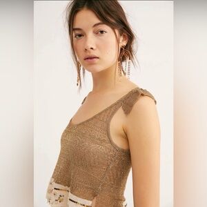Free People Light The Night Tank Cropped Festival Cami Metallic Gold Medium